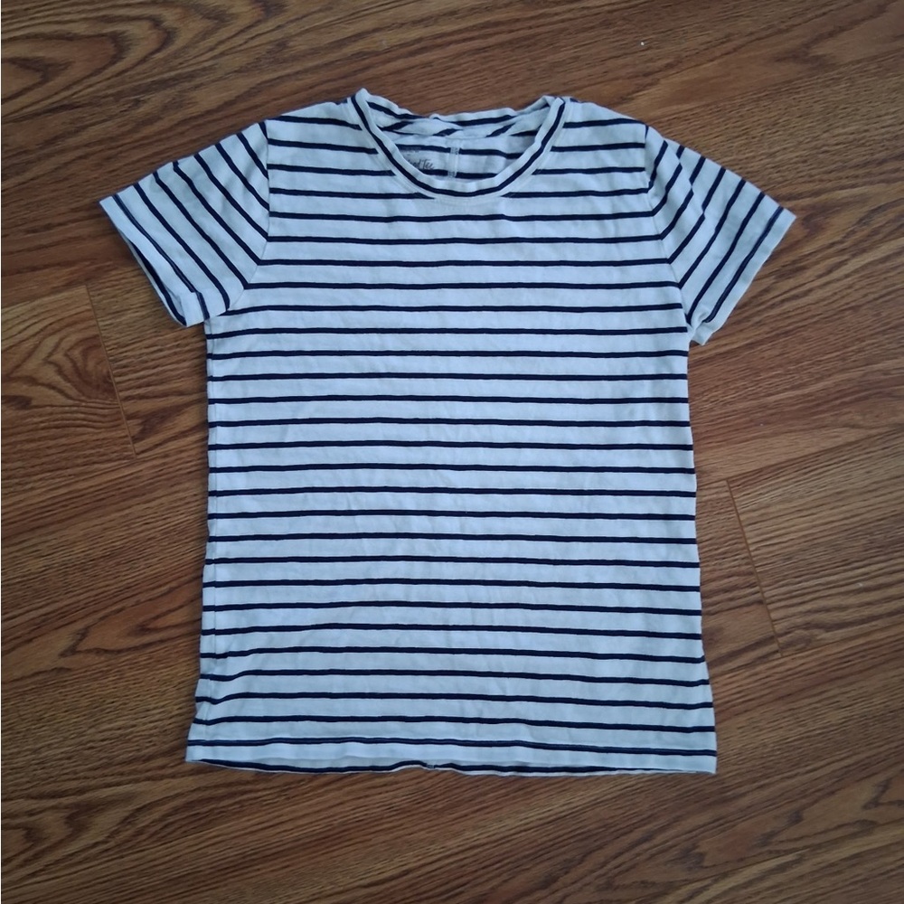 J. Crew Black and White Striped Short Sleeve Girlfriend Tee 100% cotton - Picture 2 of 6